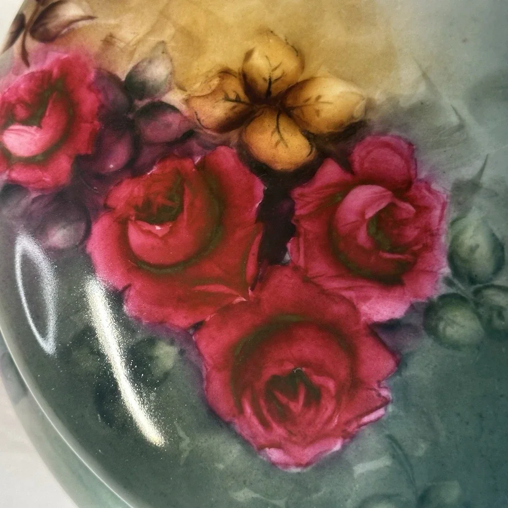 Antique‎ Victorian Hand Painted Cabbage Rose Dresser Jar Signed M Grose 7.5